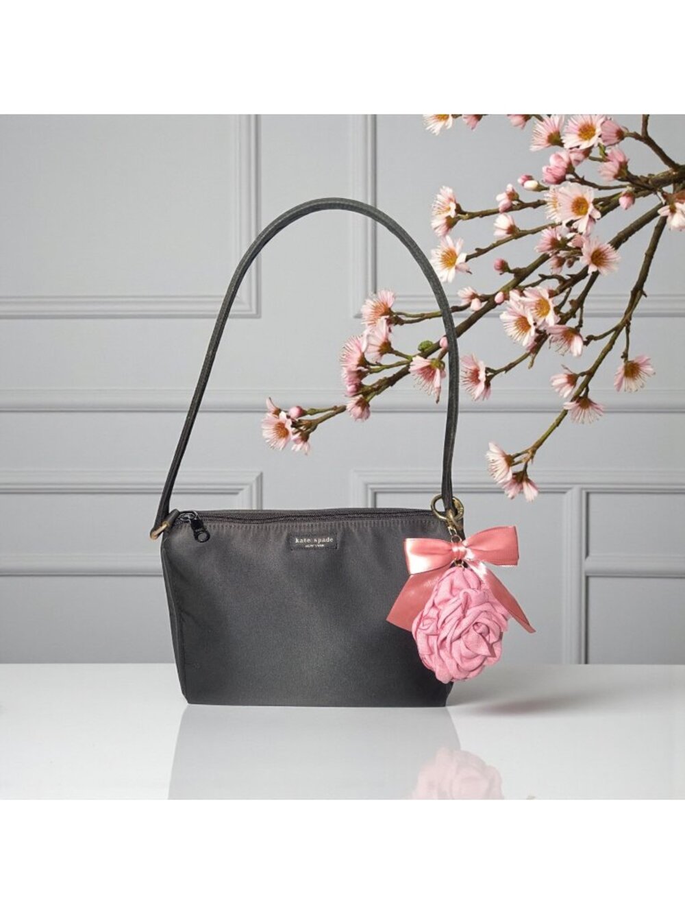 VTG Kate Spade Original Nylon Shoulder Bag Black Handle Satchel 90s Y2K Baguette